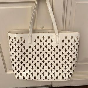 Etcetera white patent leather tote